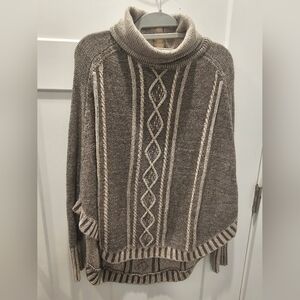 YOON Wool Cashmere Blend Cable Knit Turtleneck Sweater Brown Cream M/L